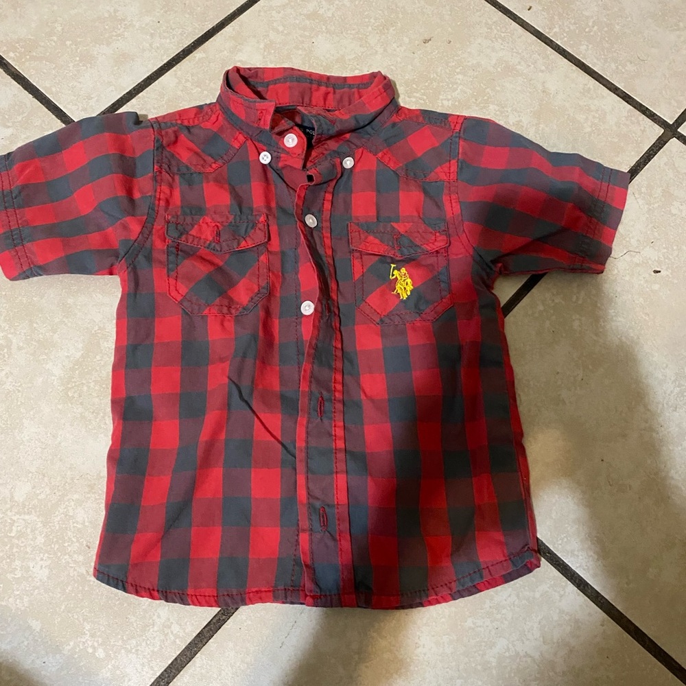 U.S. Polo Assn. Red and Black Plaid Short-Sleeve Button Shirt for Kids